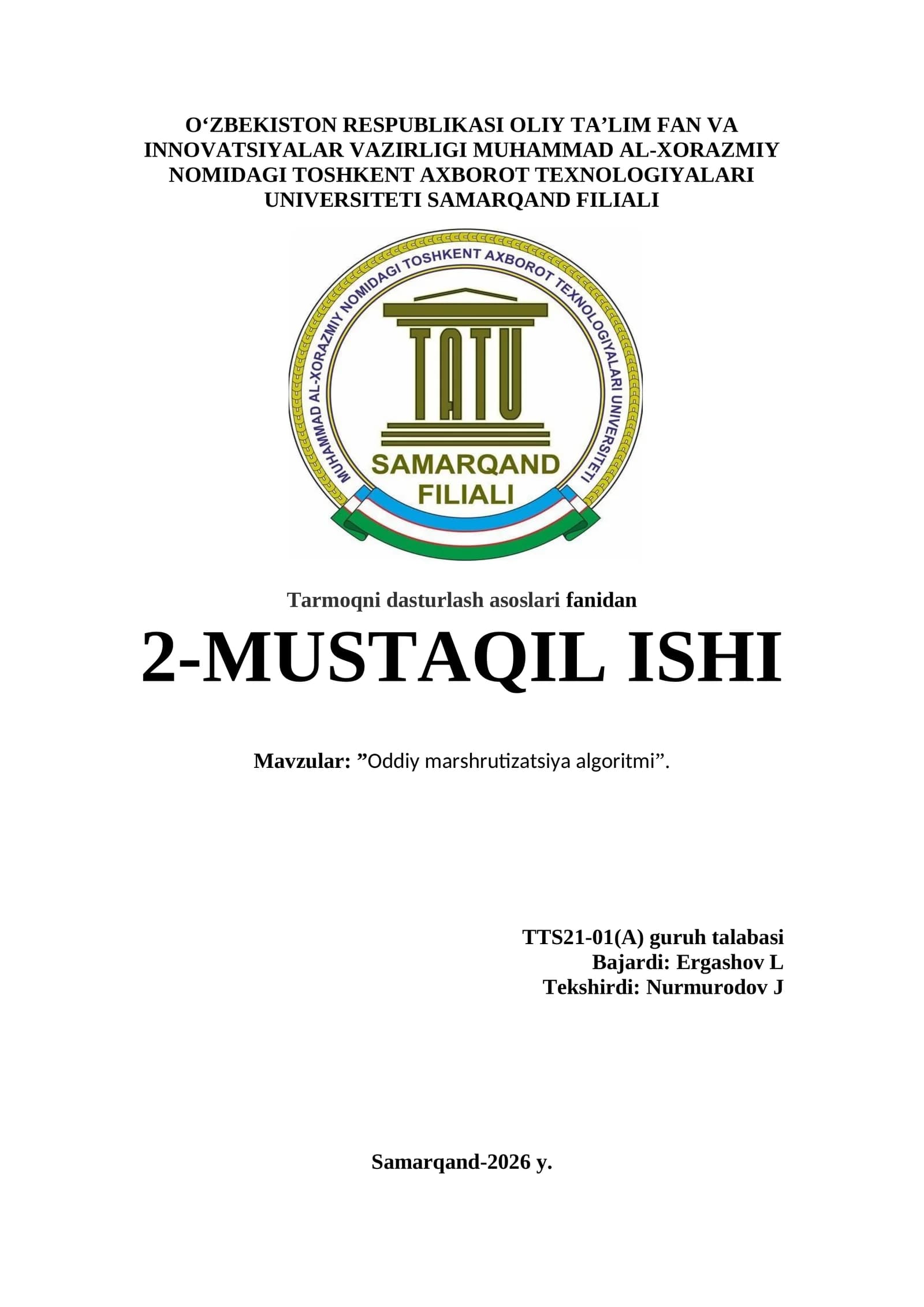 Oddiy Marshrutizatsiya Algoritmi
