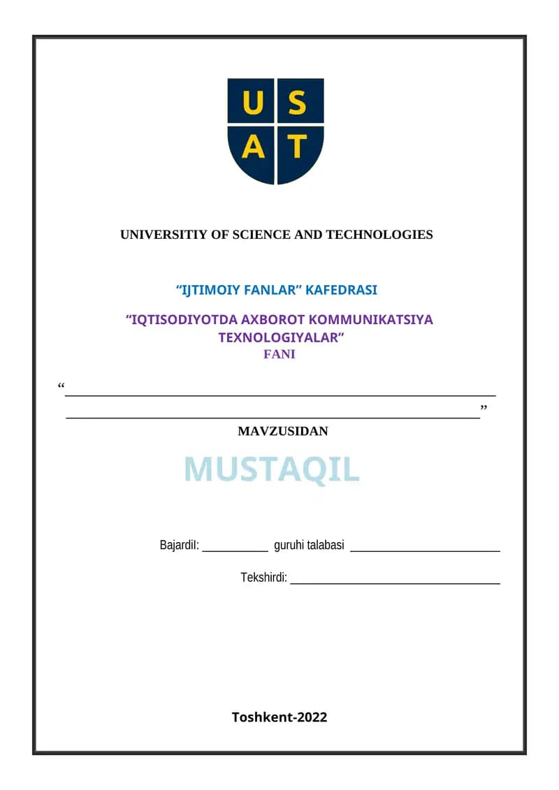 IQTISODIYOTDA AXBOROT KOMMUNIKATSIYA TEXNOLOGIYALAR