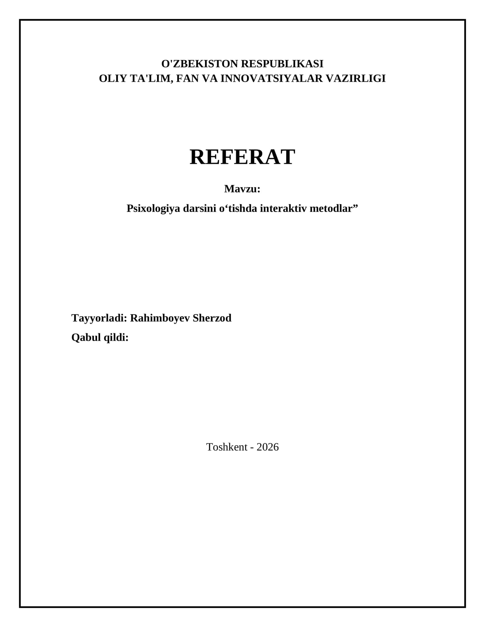 Psixologiya darsini o‘tishda interaktiv metodlar