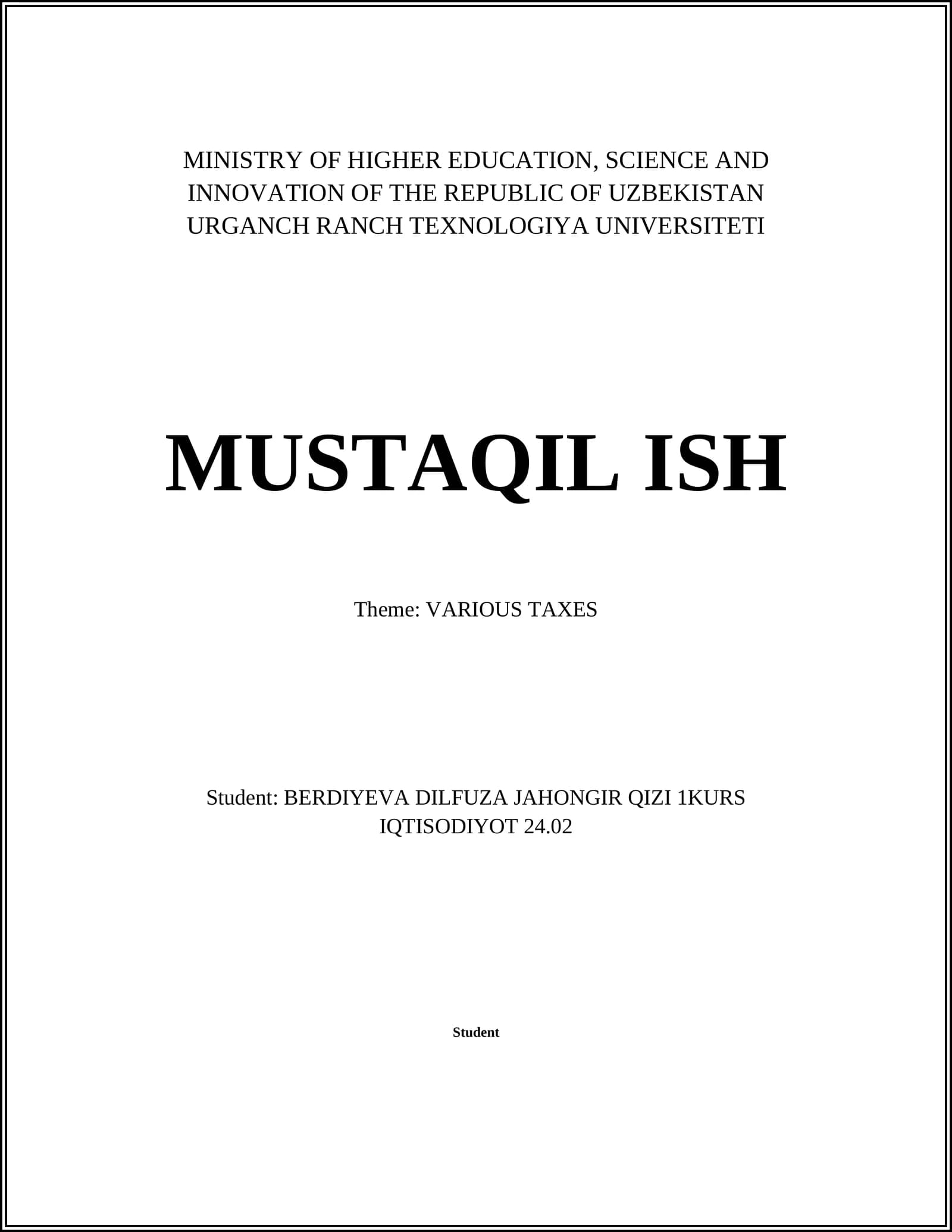 VARIOUS TAXES