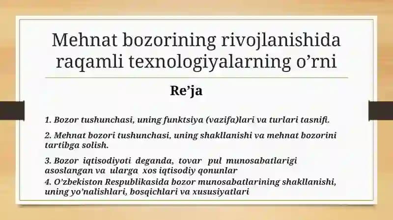Mehnat bozorining rivojlanishida raqamli texnologiyalarning o’rni