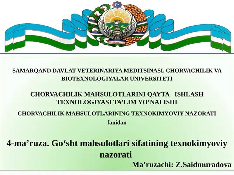 CHORVACHILIK MAHSULOTLARINING TEXNOKIMYOVIY NAZORATI