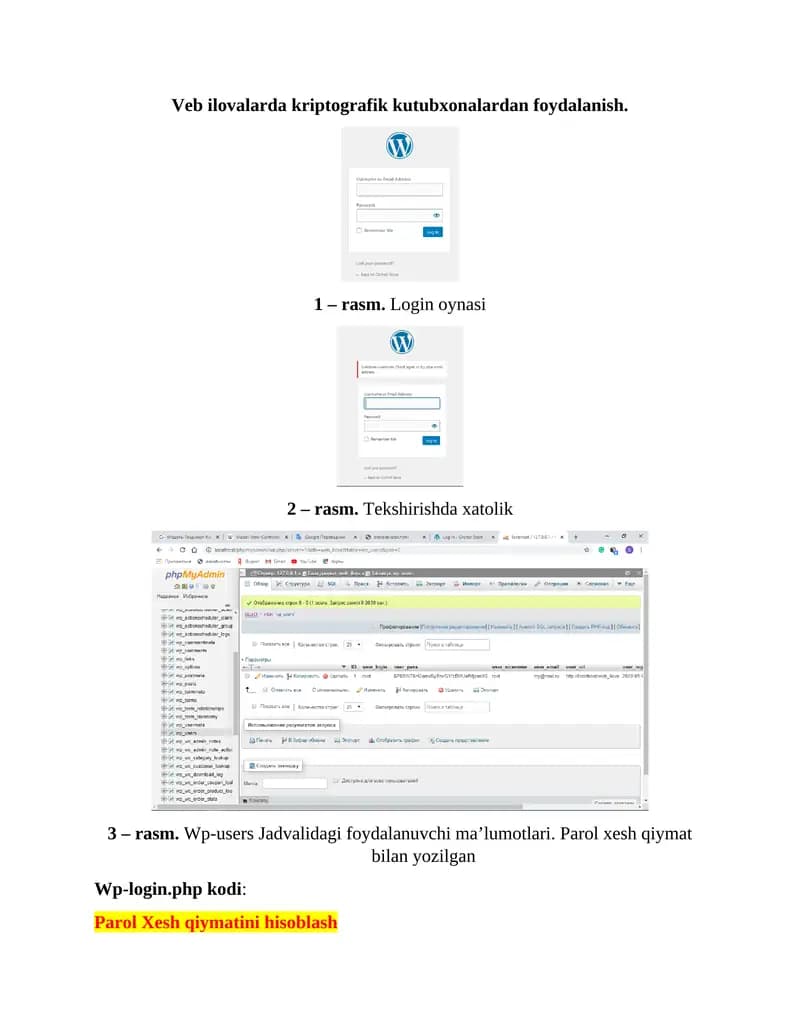 Veb ilovalarda kriptografik kutubxonalardan foydalanish.
