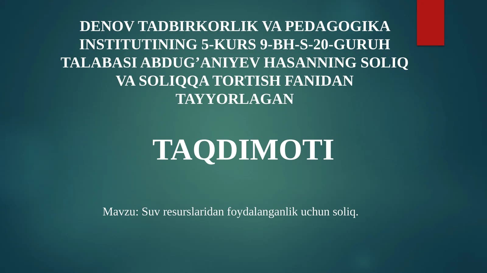 Suvresurslaridanfoydalanganlikuchunsoliq
