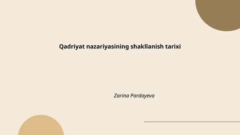 Qadriyat nazariyasining shakllanish tarixi
