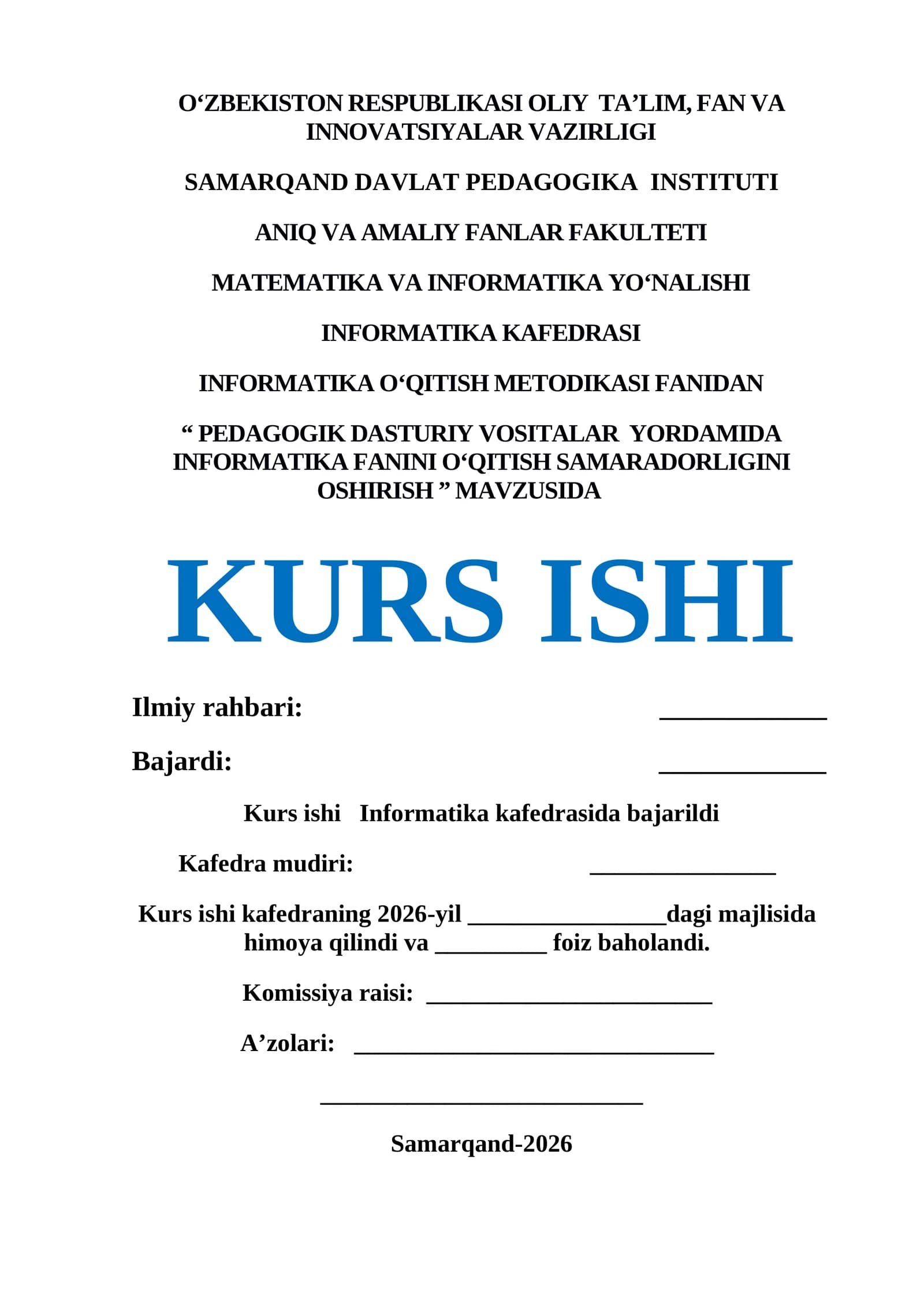 Pedagogik dasturiy vositalar yordamida informatika fanini  o'qitish samaradorligini oshirish