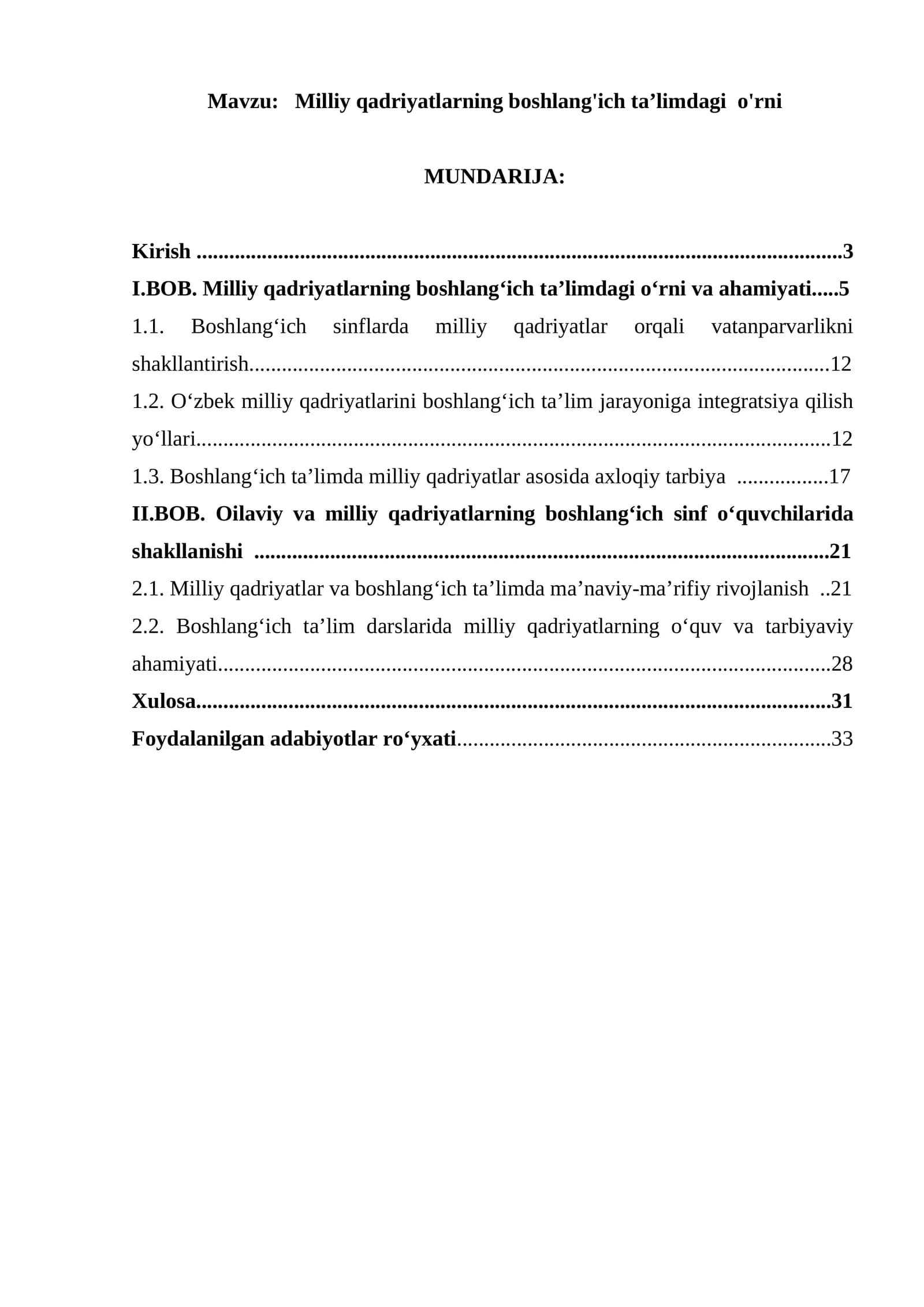 Milliy qadriyatlarning boshlang'ich taʼlimdagi  o'rni