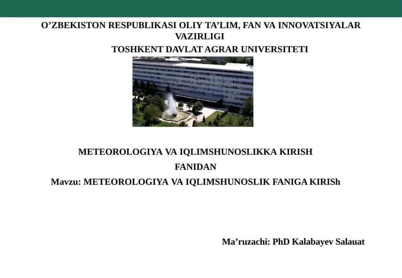METEOROLOGIYA VA IQLIM SHUNOSLIK FANIGA KIRISH