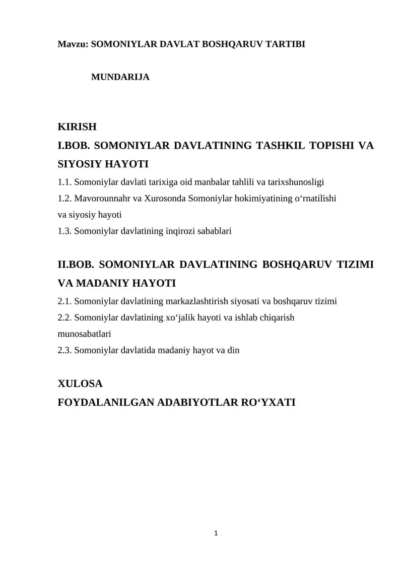 SOMONIYLAR DAVLAT BOSHQARUV TARTIBI