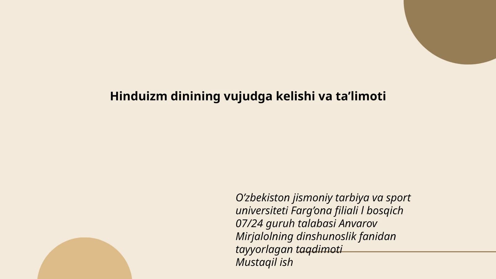 Hinduizm dinining vujudga kelishi va ta’limoti