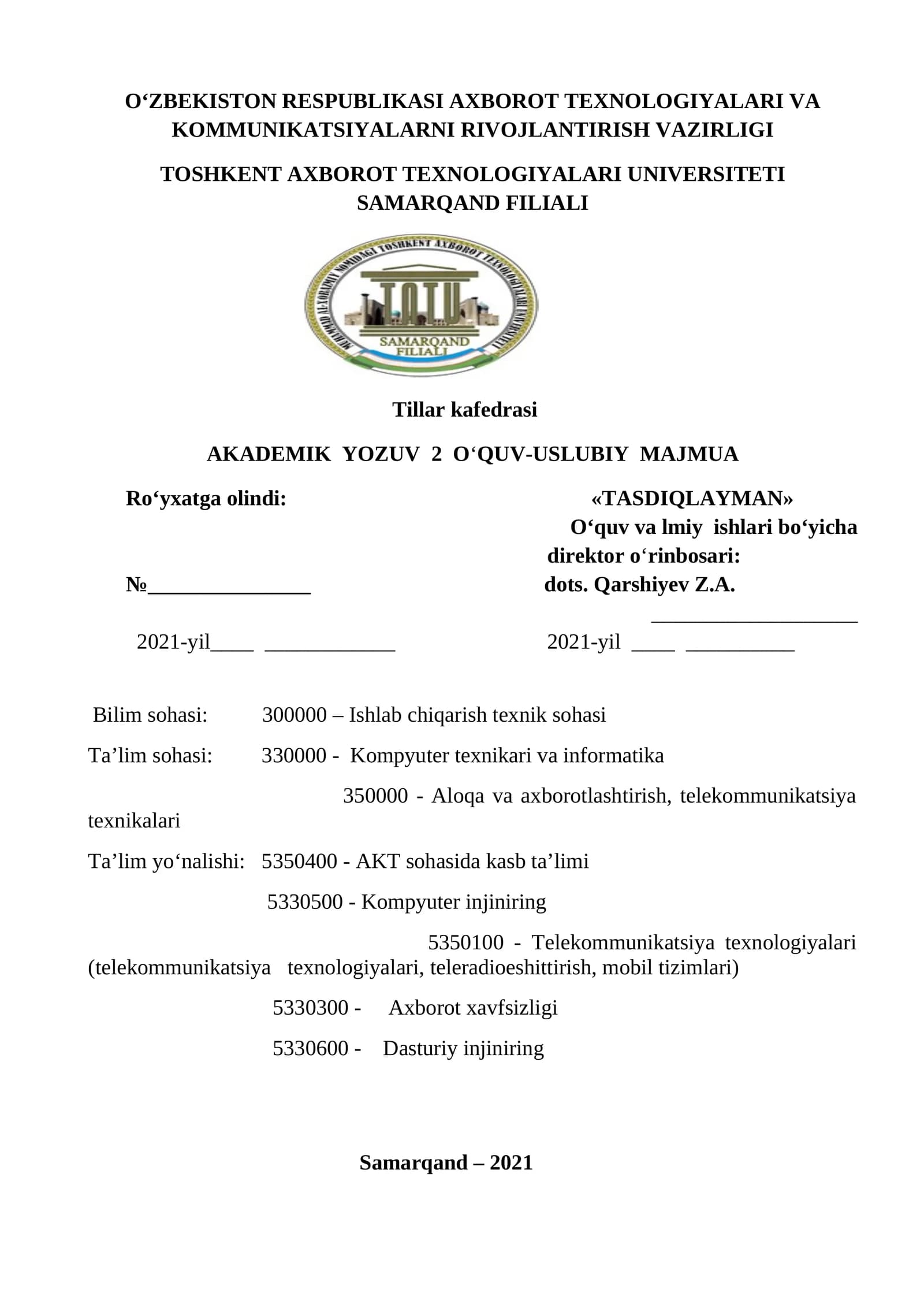AKADEMIK YOZUV 2 O‘QUV-USLUBIY MAJMUA