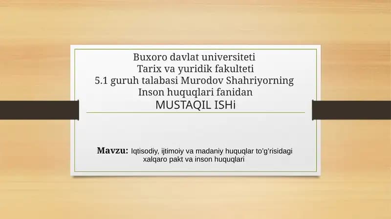 Inson huquqlari fanidan MUSTAQIL ISH