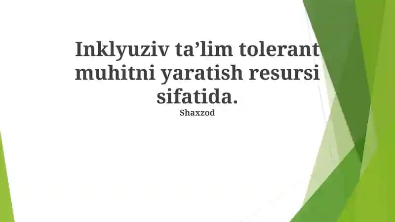 Inklyuziv ta'lim tolerant muhitni yaratish resursi sifatida