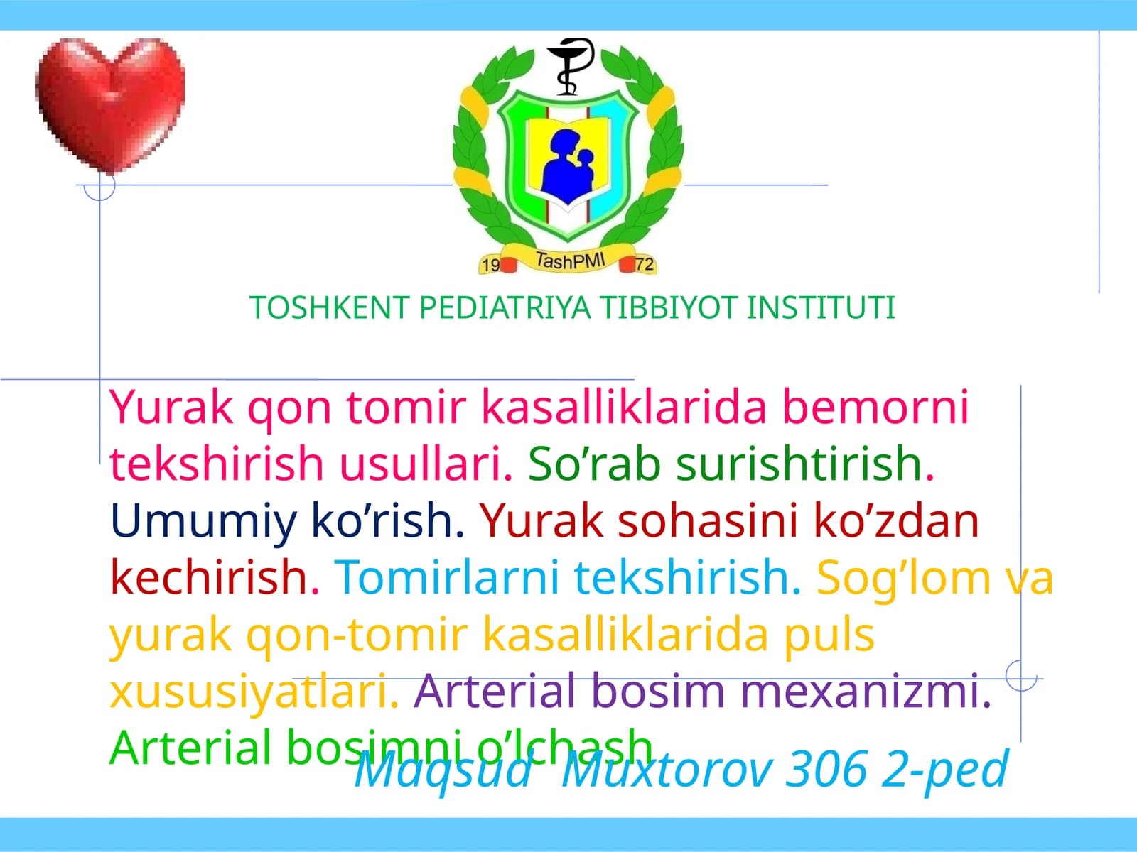Yurak - qon tomir kasalliklarida bemorni tekshirish usullari