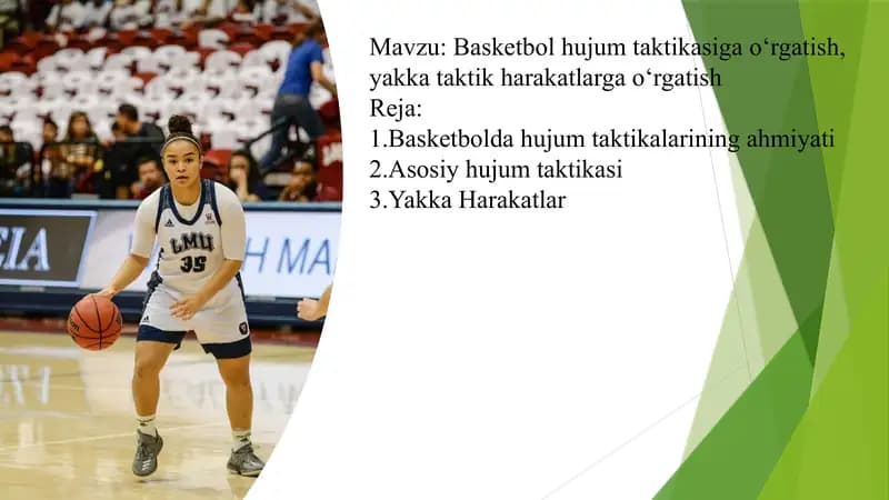 Basketbol hujum taktikasiga o‘rgatish, yakka taktik harakatlarga o‘rgatish