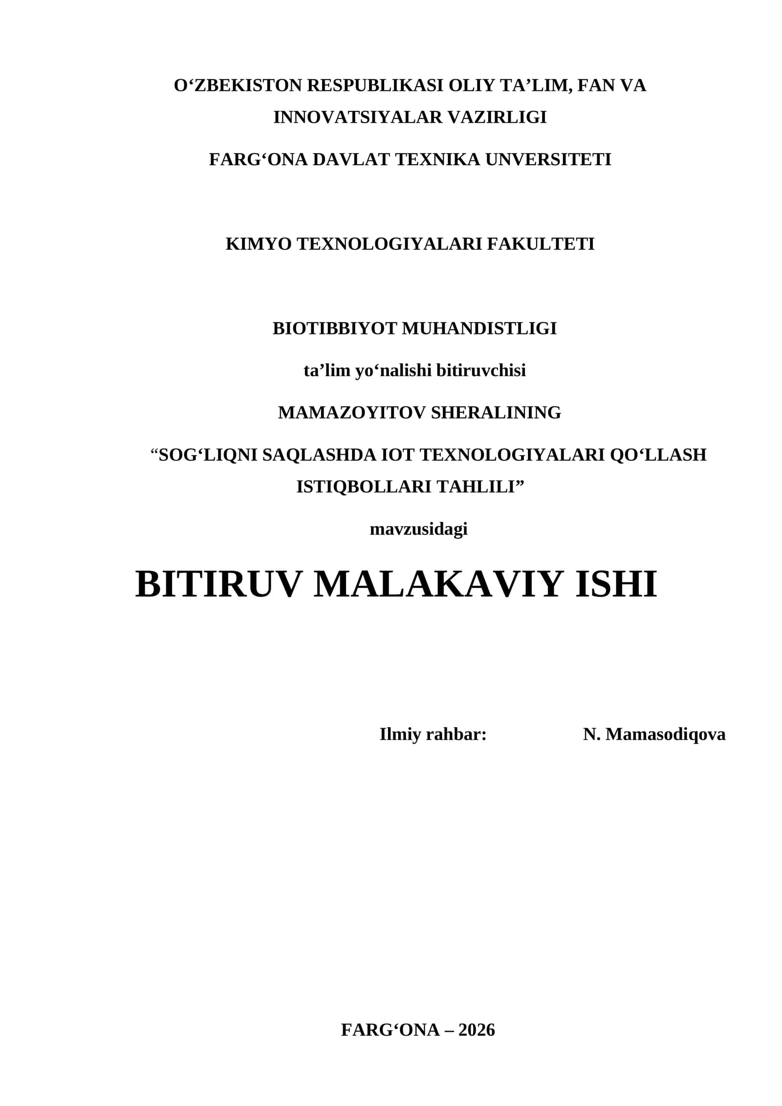 SOG‘LIQNI SAQLASHDA IOT TEXNOLOGIYALARI QO‘LLASH ISTIQBOLLARI TAHLILI