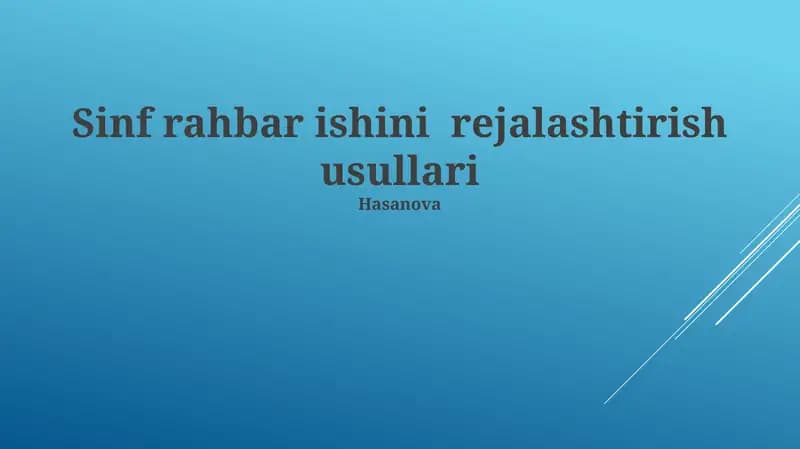 Sinf rahbar ishini rejalashtirish usullari