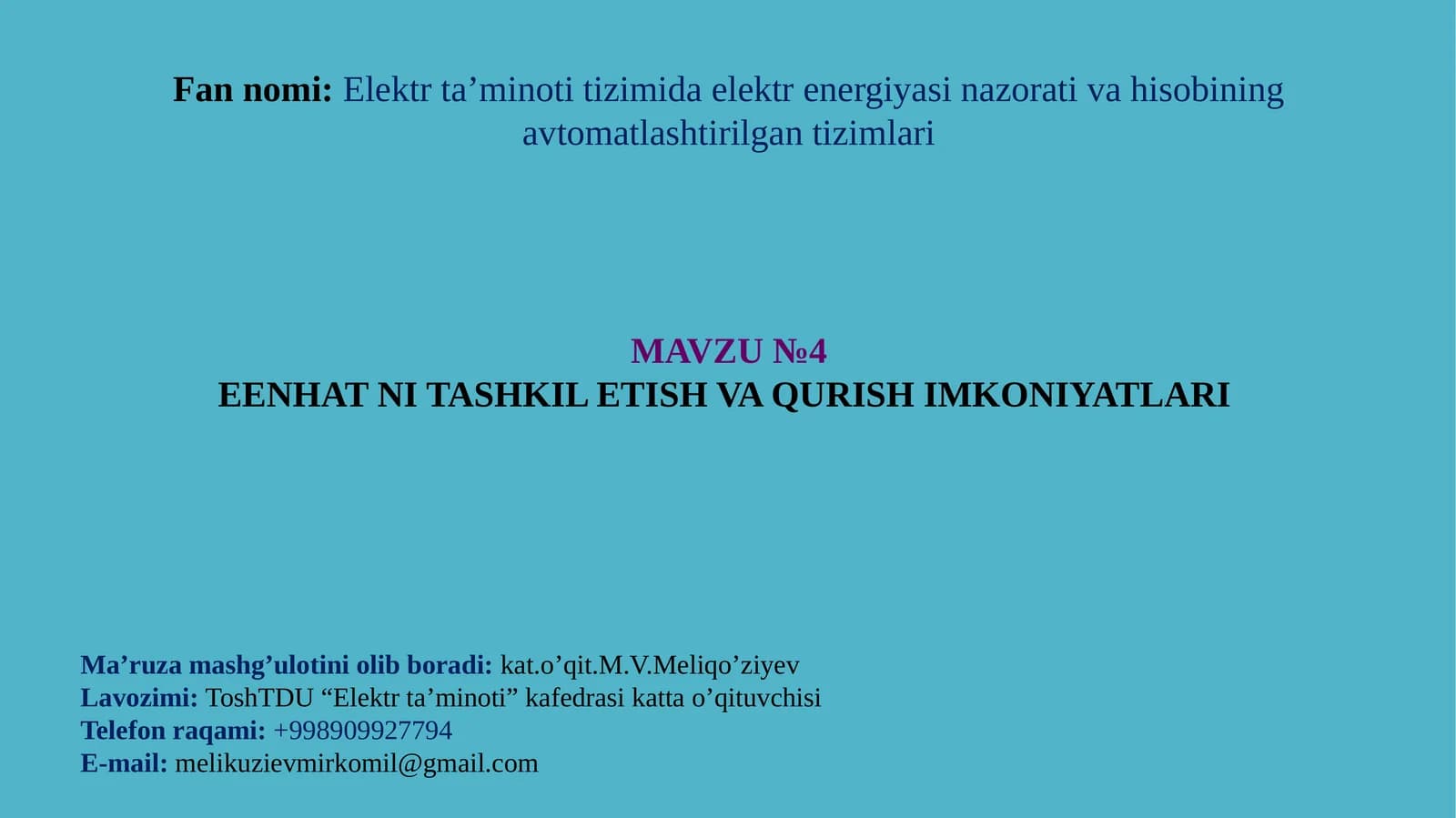 EENHAT NI TASHKIL ETISH VA QURISH IMKONIYATLARI