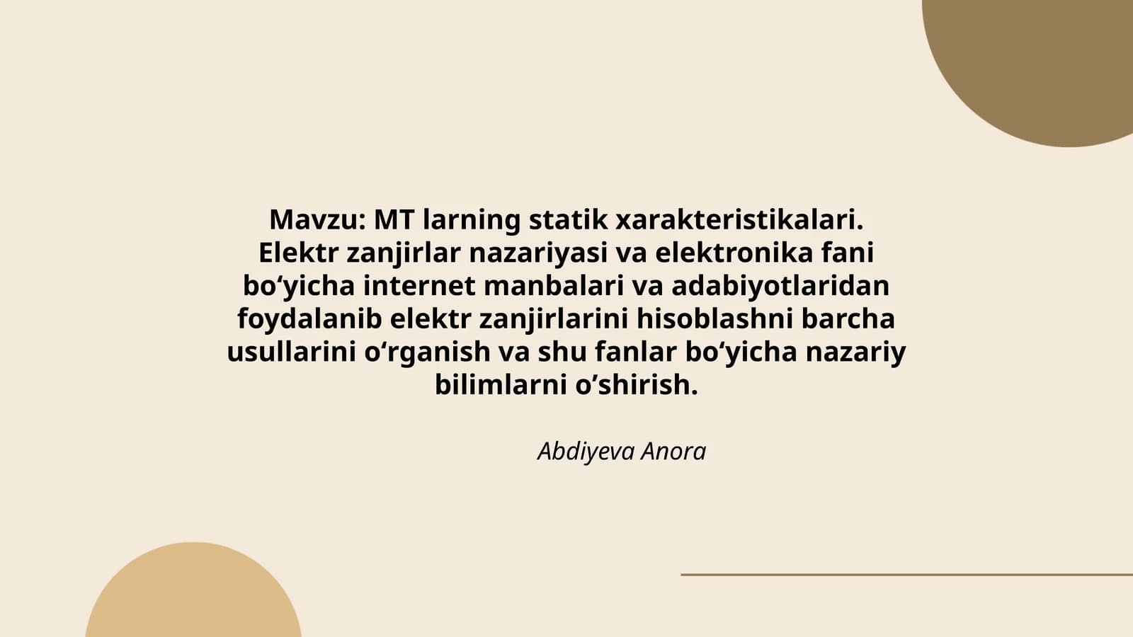 MT larning statik xarakteristikalari