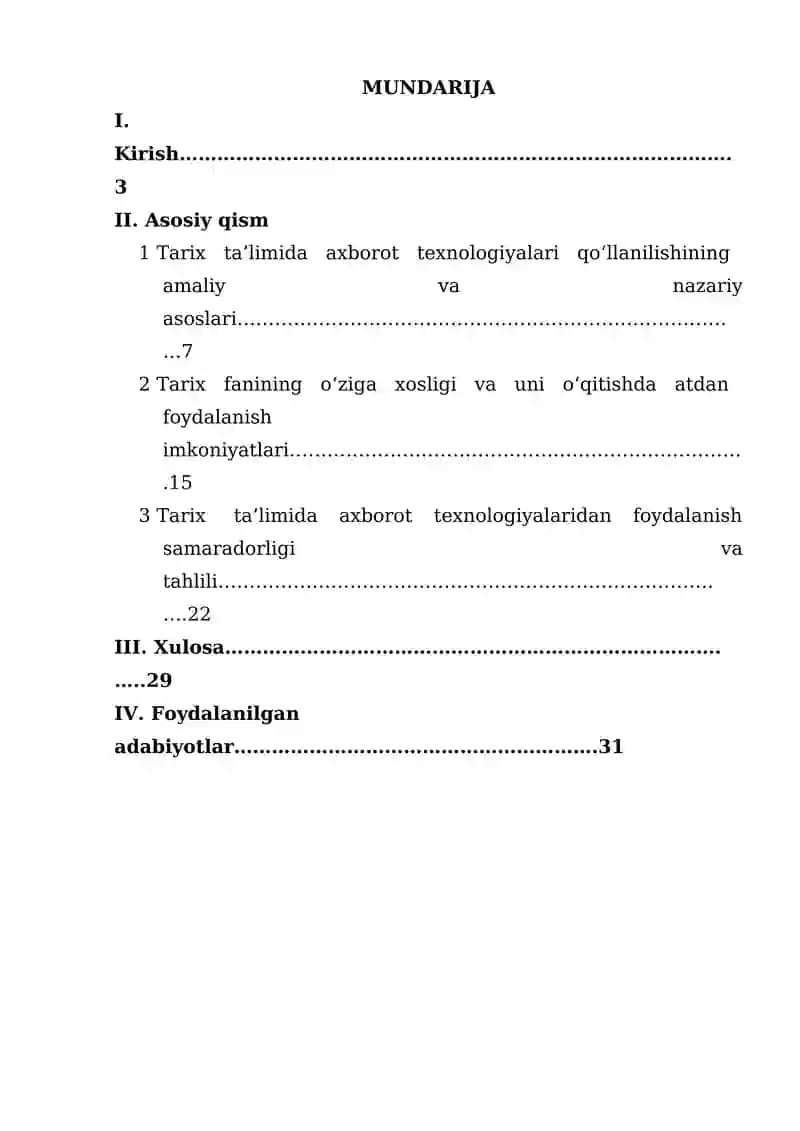 Tarix ta’limida axborot texnologiyalaridan foydalanish.