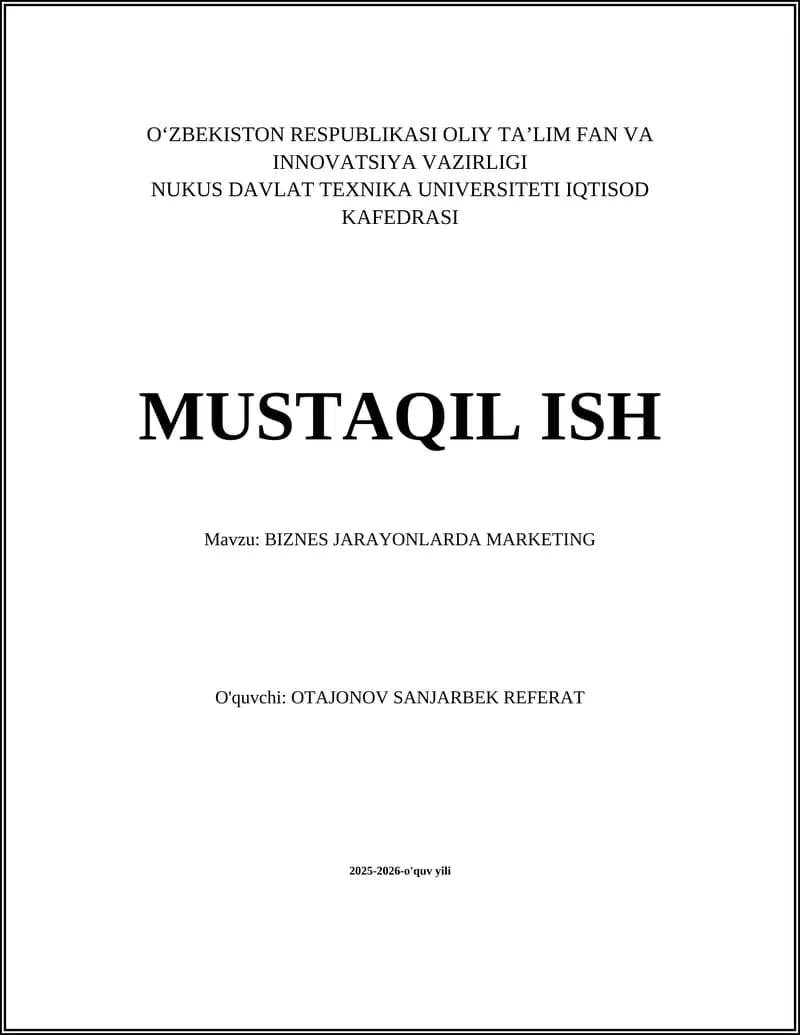 BIZNES JARAYONLARDA MARKETING