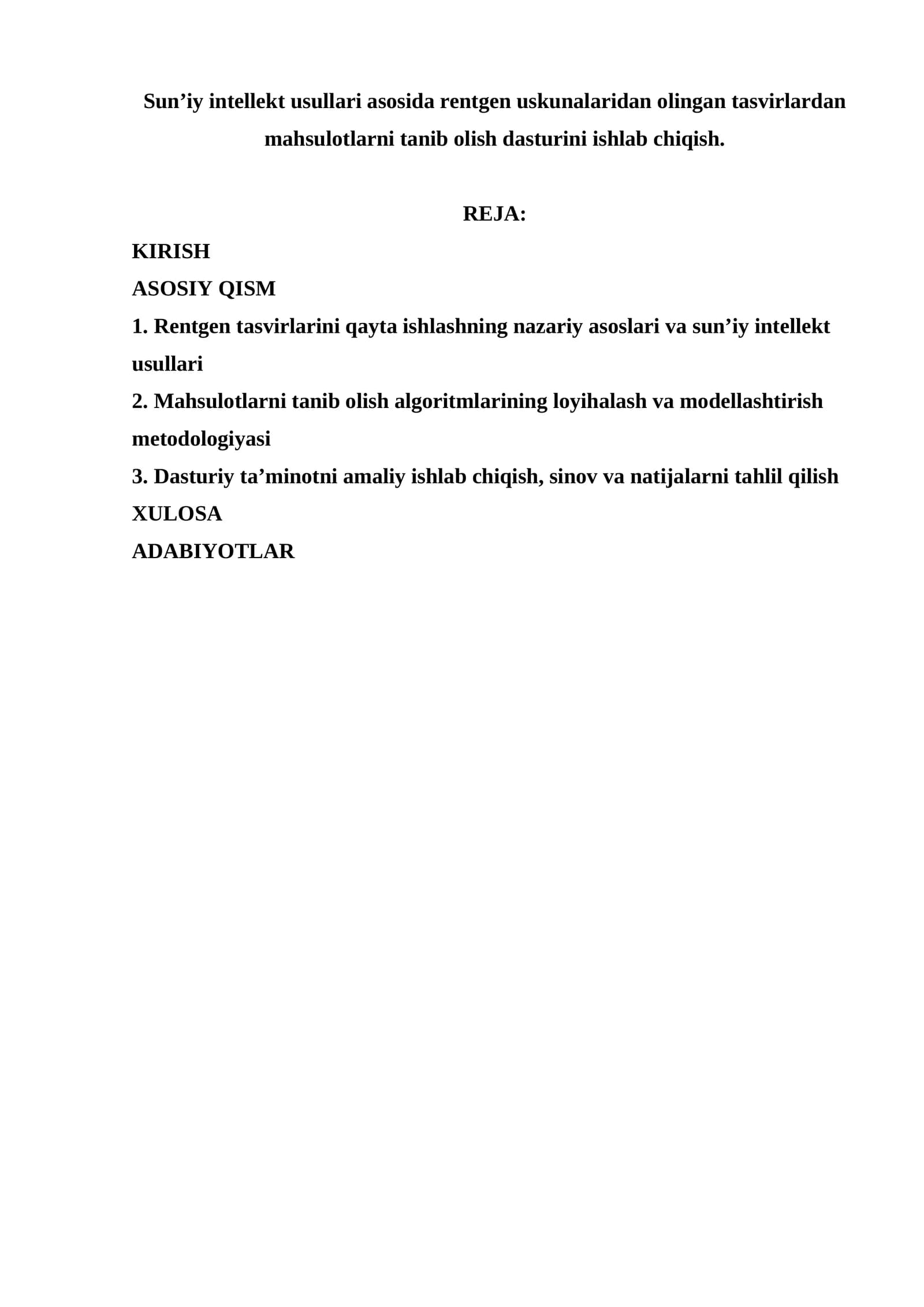 Rentgen tasvirlaridan mahsulotlarni tanib olish dasturi