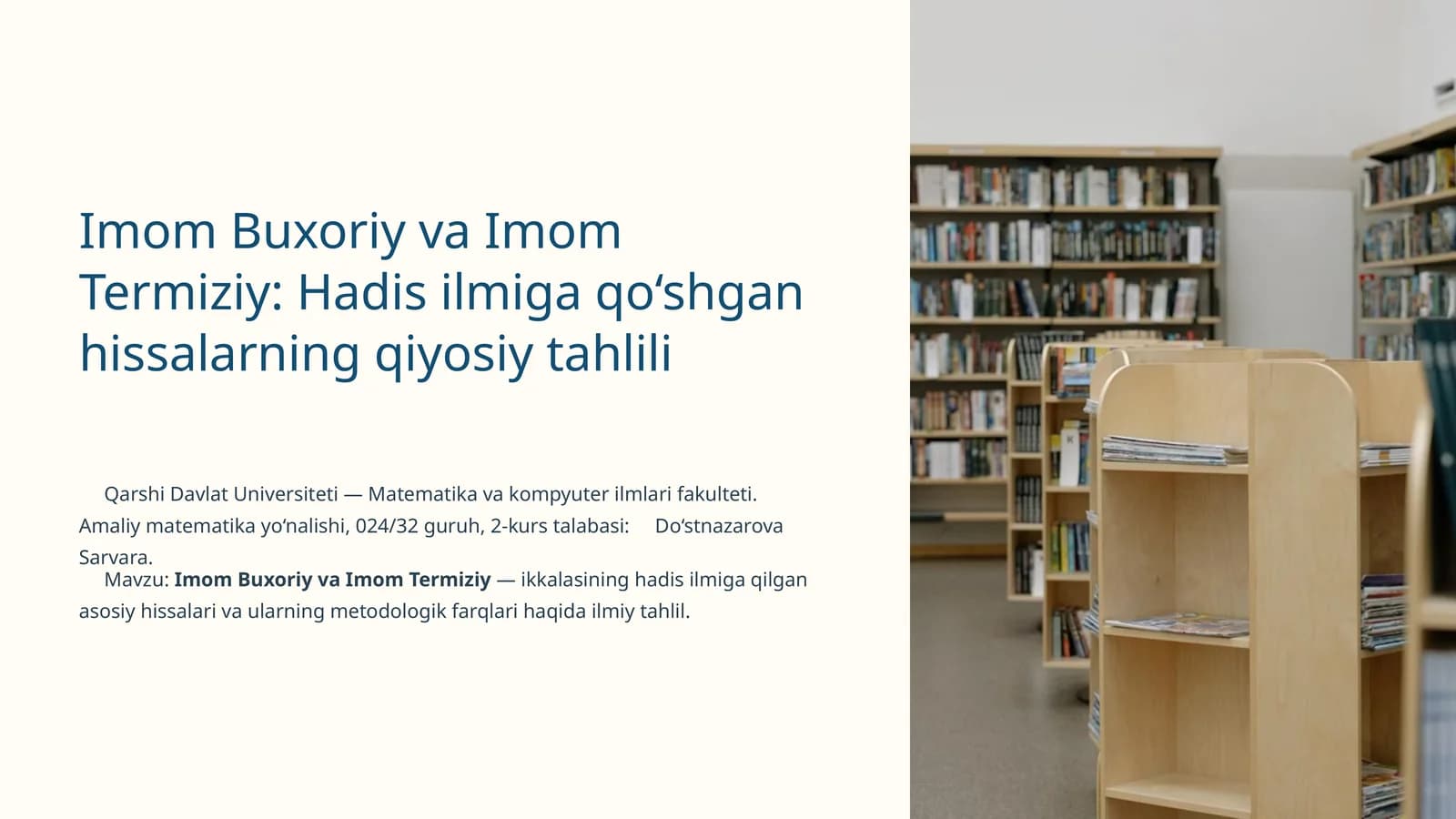 Imom Buxoriy va Imom Termiziy: Hadis ilmiga qo‘shgan hissalarning qiyosiy tahlili
