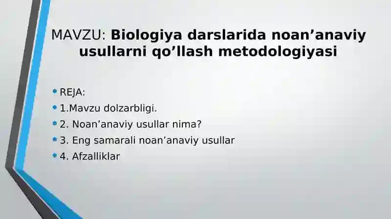 Biologiya darslarida noan’anaviy usullarni qo’llash metodologiyasi