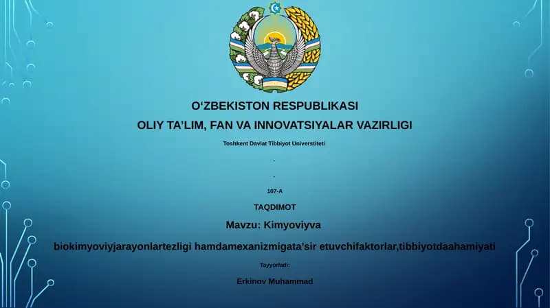 Kimyoviy va biokimyoviy jarayonlarni ta'sir etuvchi faktorlar
