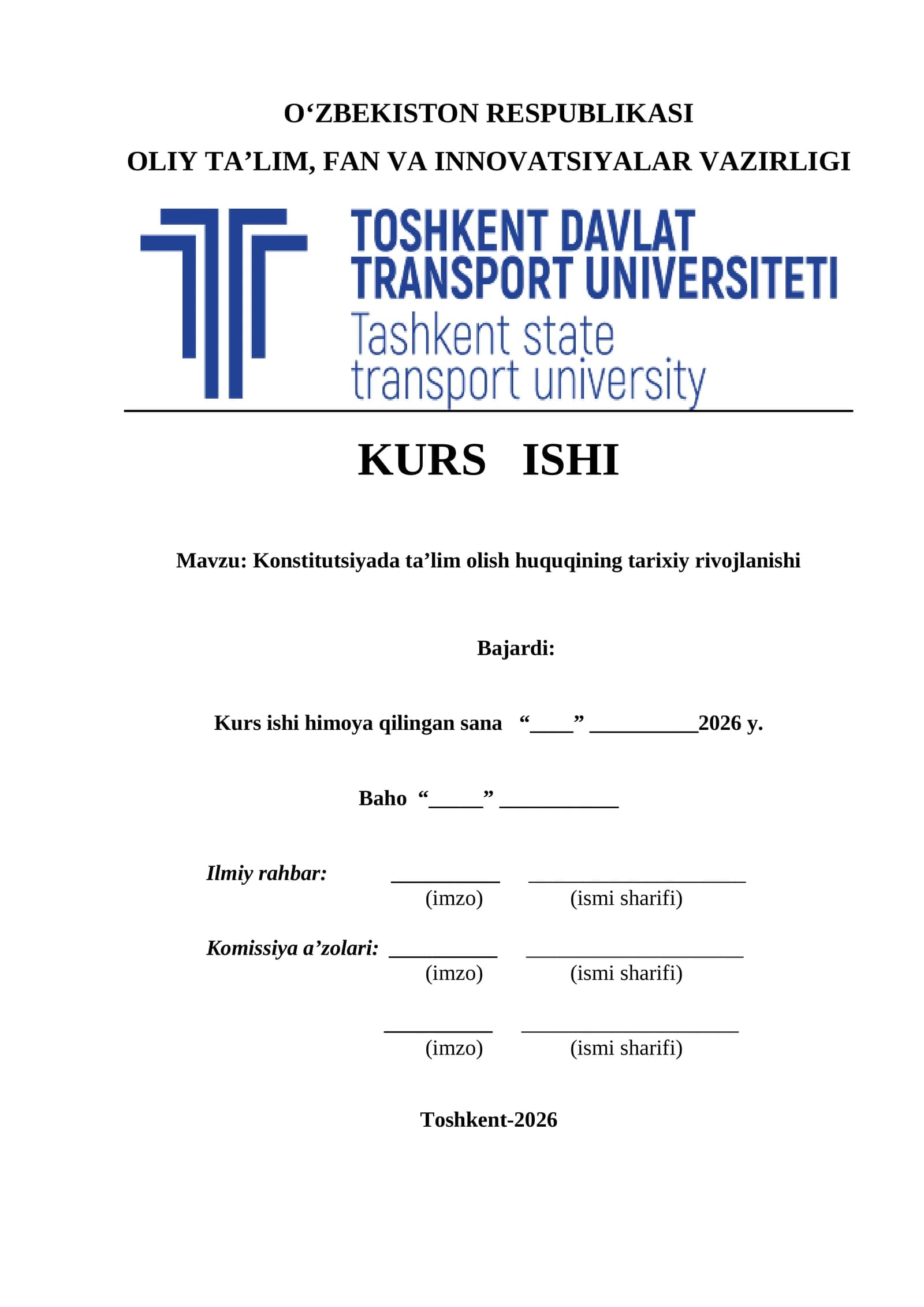 Konstitutsiyada ta’lim olish huquqining tarixiy rivojlanishi kurs ishi