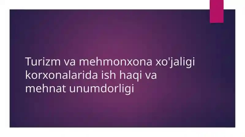Turizm va mehmonxona xo'jaligi korxonalarida ish haqi va mehnat unumdorligi