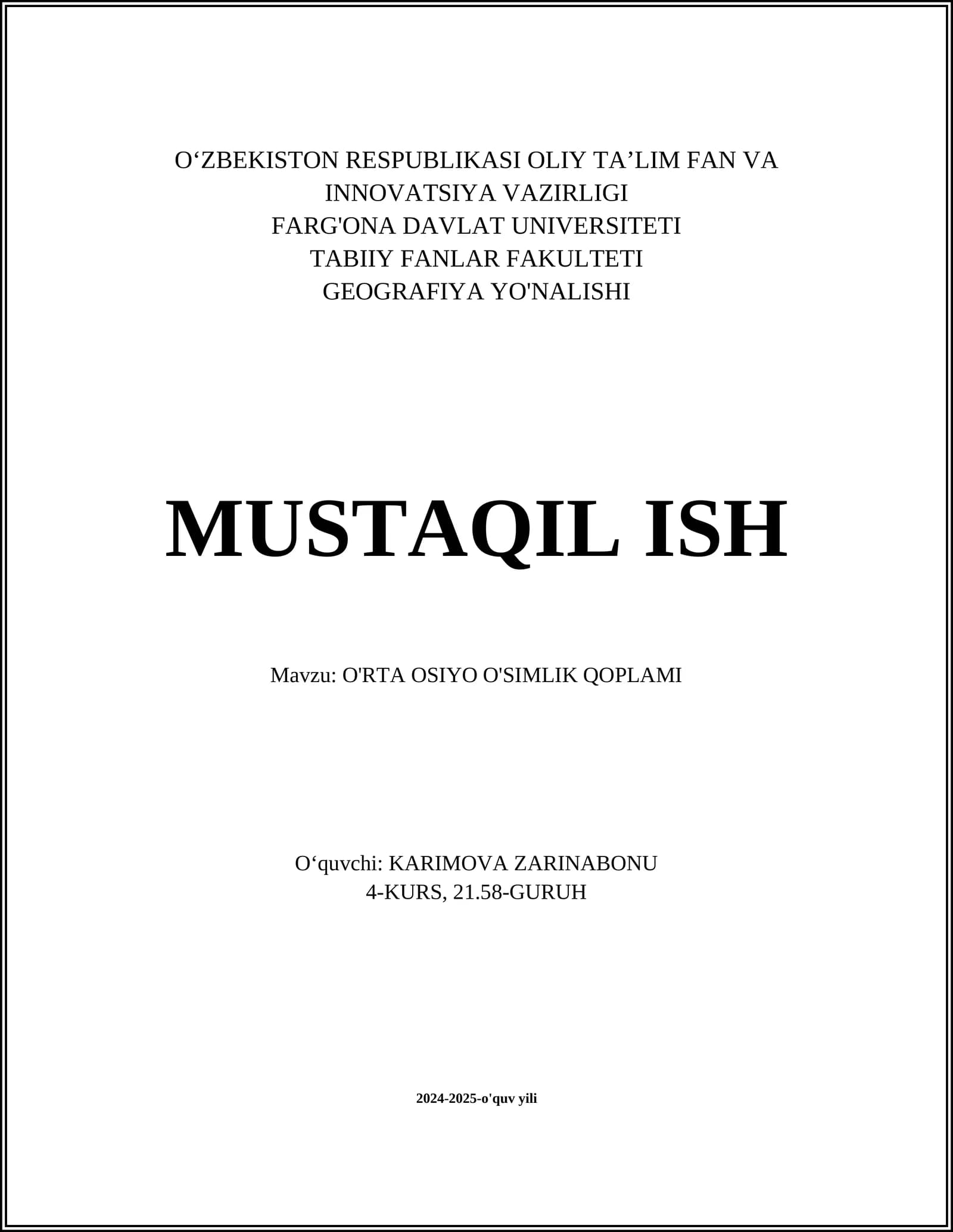 O'rta Osiyo o'simlik qoplami