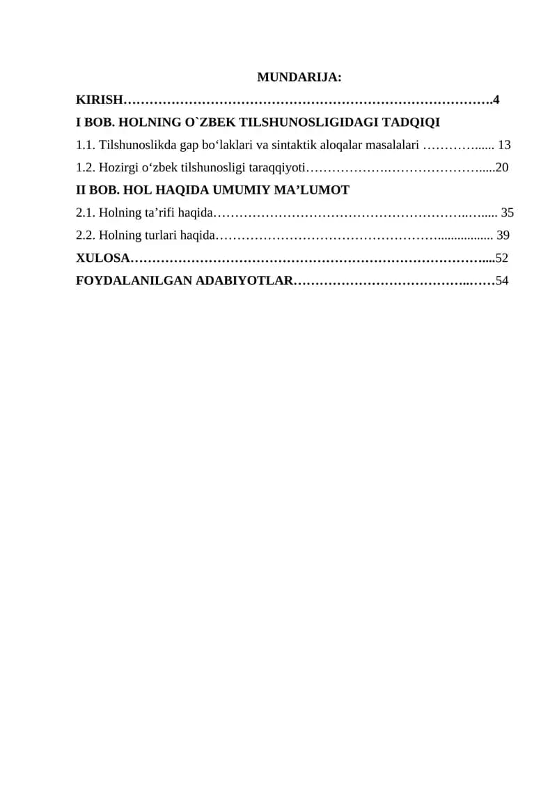 HOLNING O`ZBEK TILSHUNOSLIGIDAGI TADQIQI