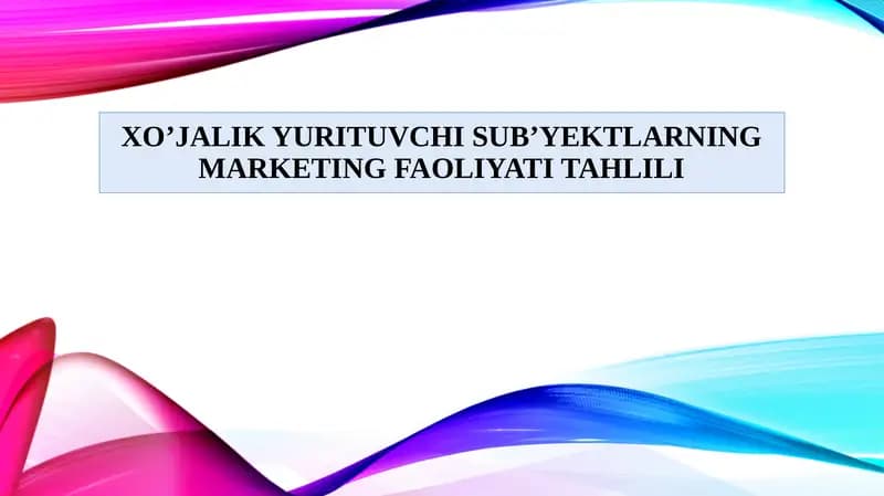 XO’JALIK YURITUVCHI SUB’YEKTLARNING MARKETING FAOLIYATITAHLILI