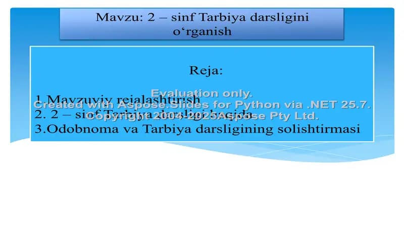 2-sinf Tarbiya darsligini o‘rganish