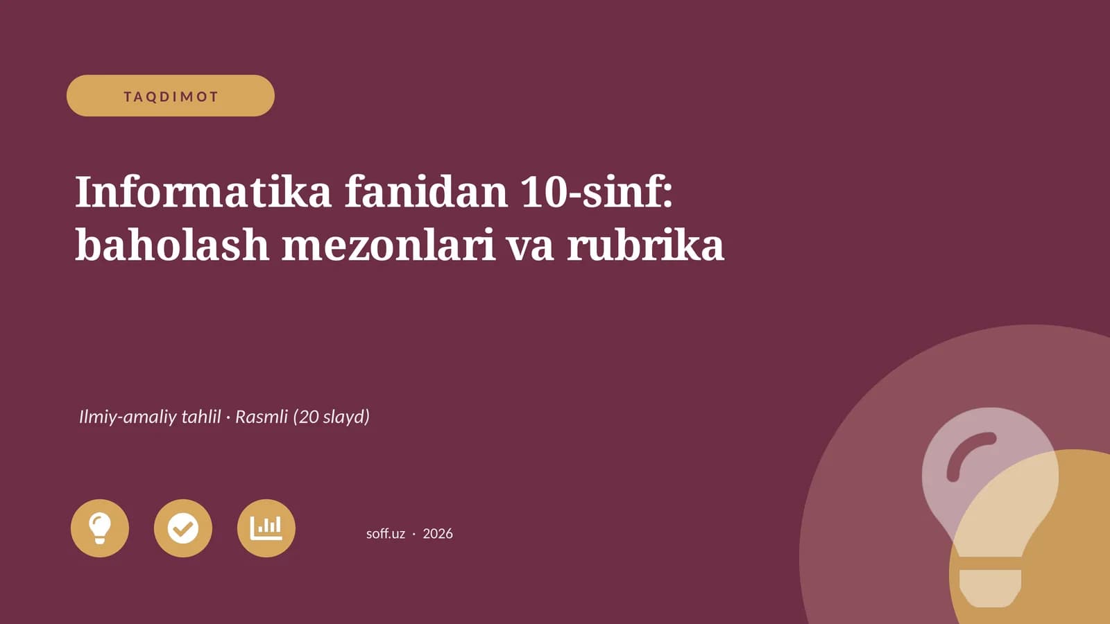 Informatika fanidan 10-sinf: baholash mezonlari va rubrika