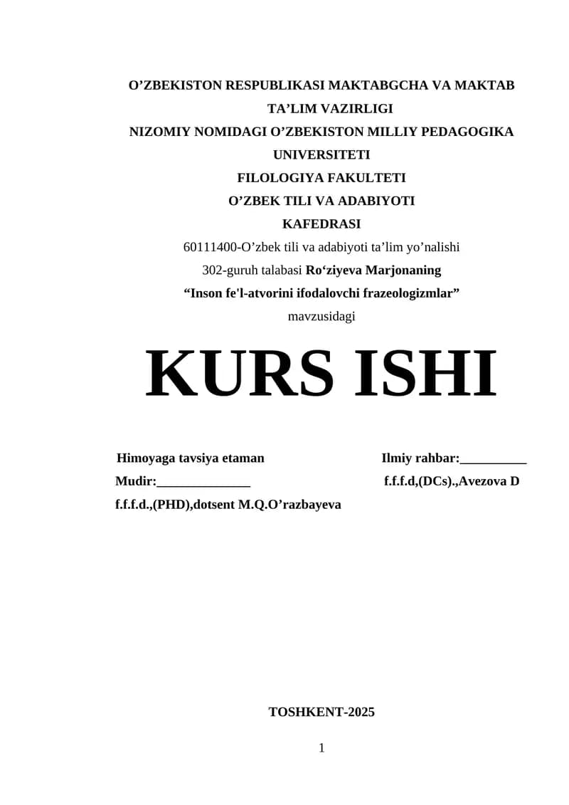 Inson fe'l-atvorini ifodalovchi frazeologizmlar