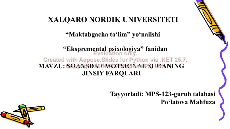 Shaxsda emotsional sohaning jinsiy farqlari