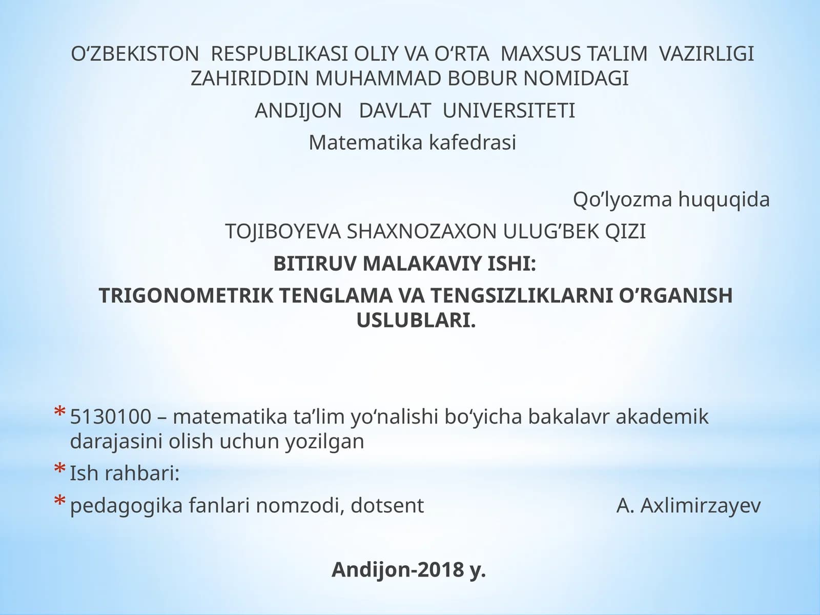 TRIGONOMETRIKTENGLAMA VA TENGSIZLIKLARNI O’RGANISHUSLUBLARI