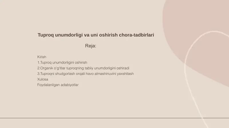 Tuproq unumdorligi va uni oshirish chora tadbirlari