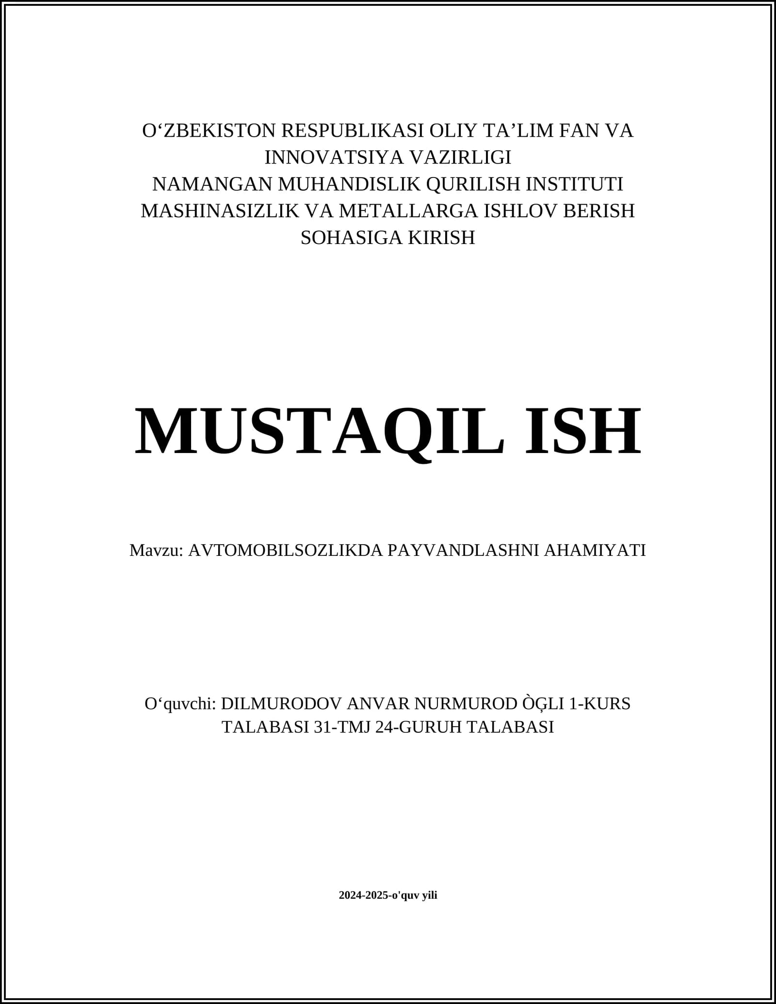 AVTOMOBILSOZLIKDA PAYVANDLASHNI AHAMIYATI