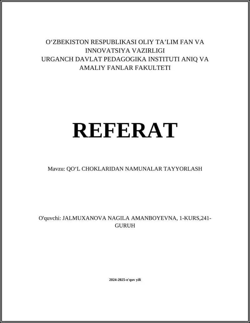 QOʻL CHOKLARIDAN NAMUNALAR TAYYORLASH