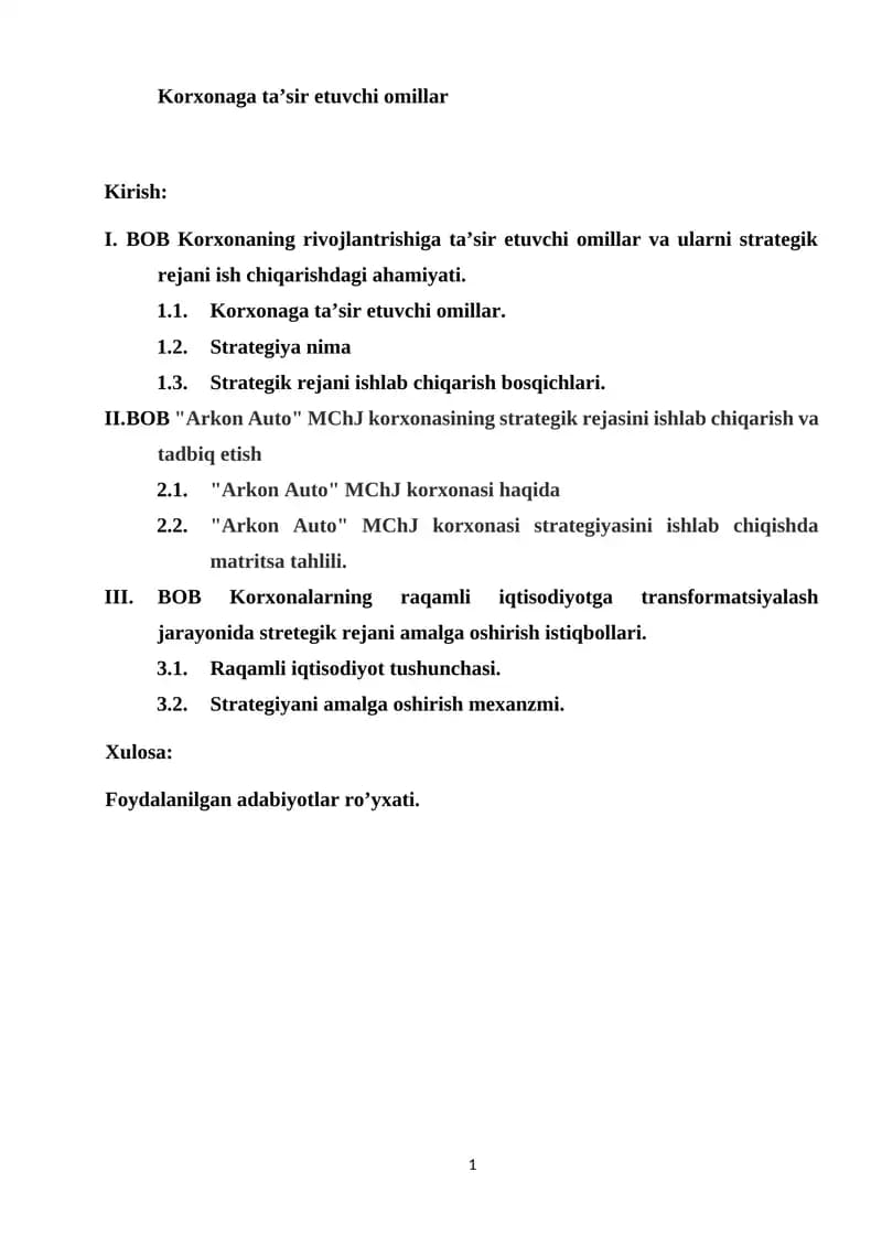 Korxonaga ta’sir etuvchi omillar