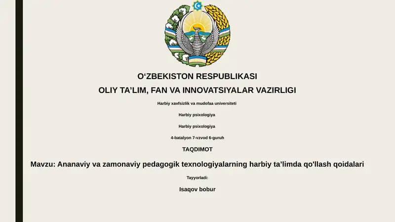 Ananaviy va zamonaviy pedagogik texnologiyalarning harbiy taʼlimda qo'llash qoidalari