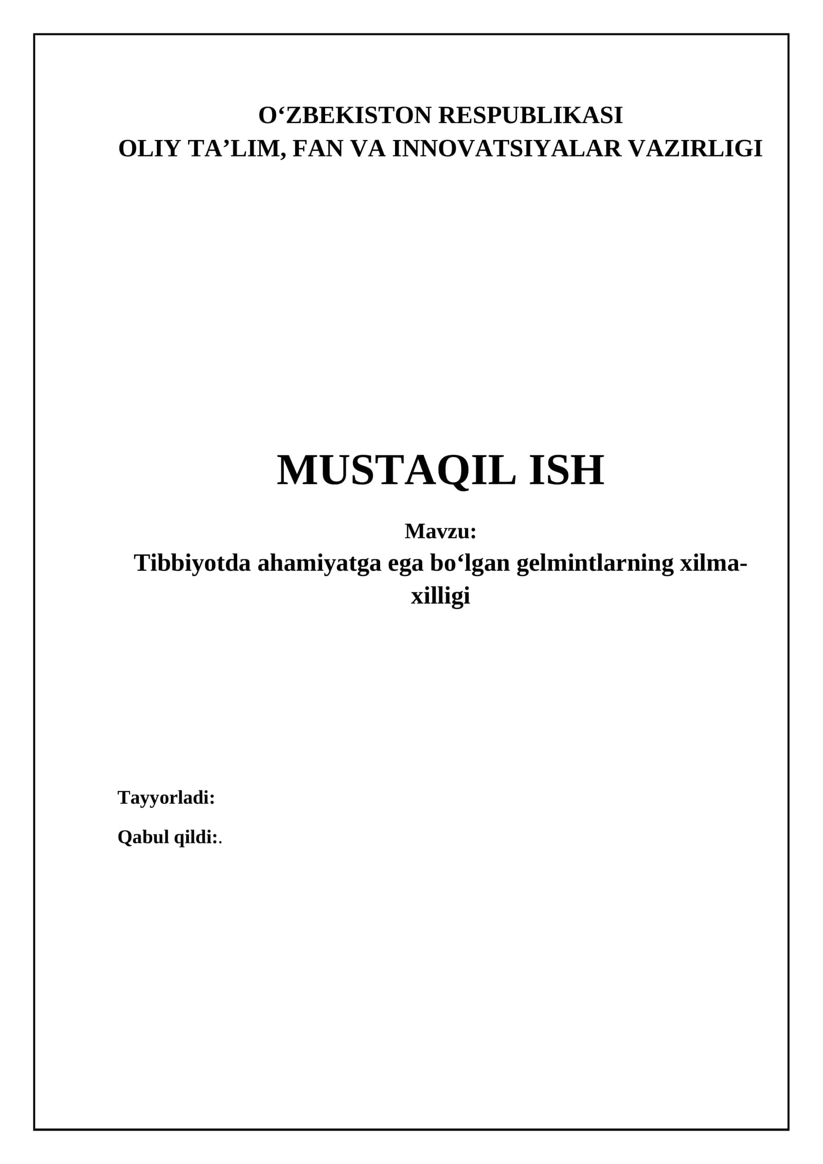 Tibbiyotda ahamiyatga ega boʻlgan gelmintlarning xilma-xilligi