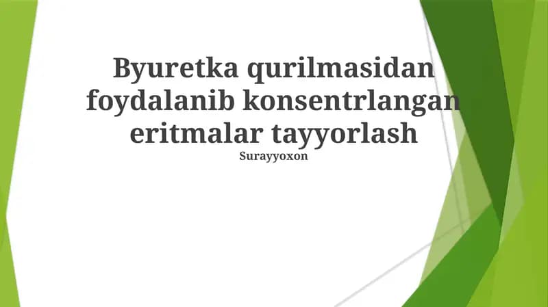 Byuretka qurilmasidan foydalanib konsentrlangan eritmalar tayyorlash