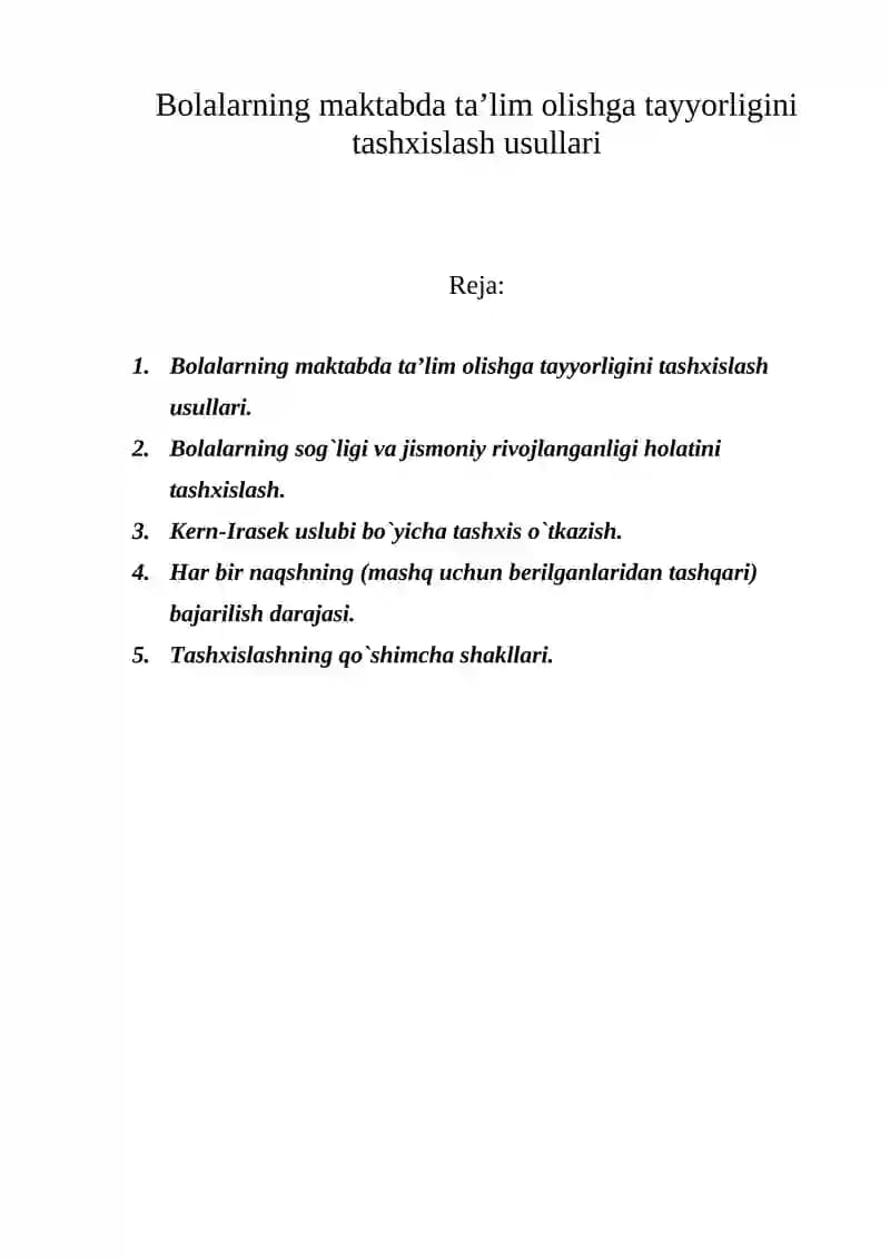 Bolalarning maktabda ta’lim olishga tayyorligini tashxislash usullari