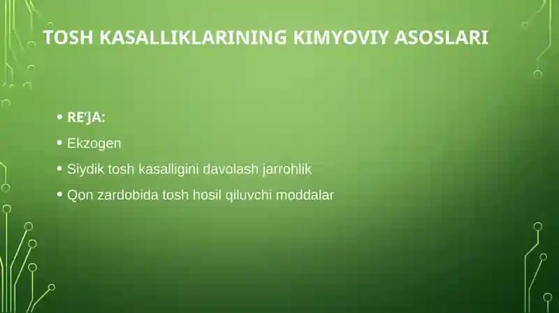 TOSH KASALLIKLARINING KIMYOVIY ASOSLARI
