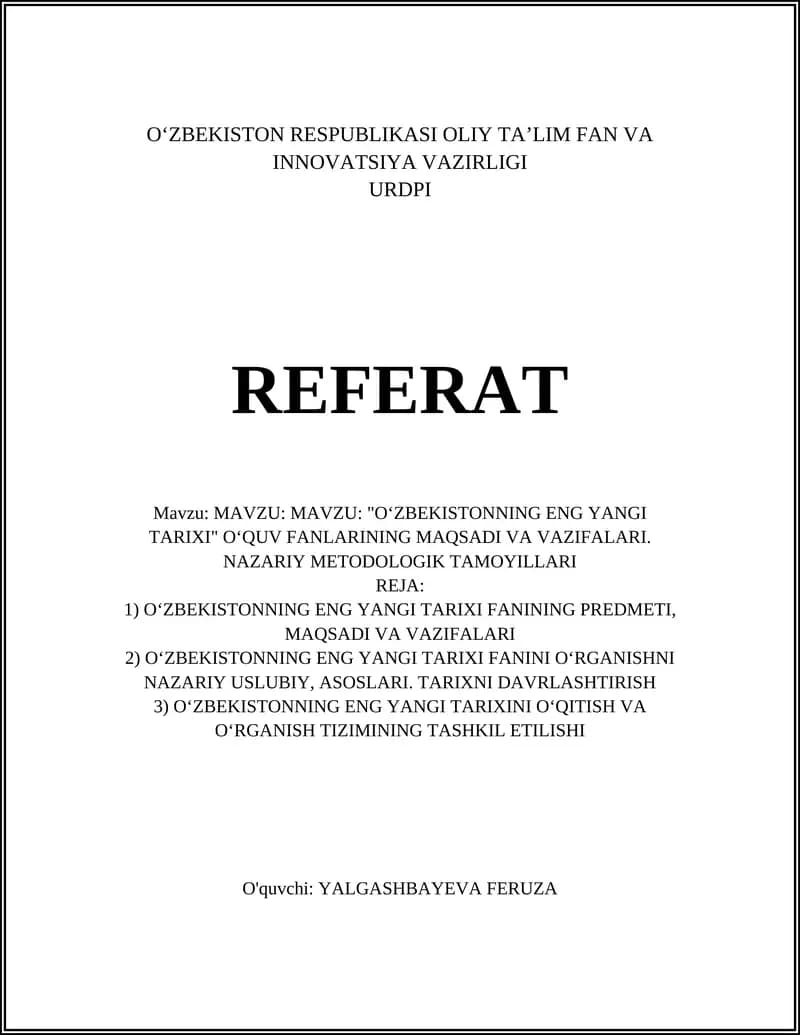 O‘ZBEKISTONNING ENG YANGI TARIXI