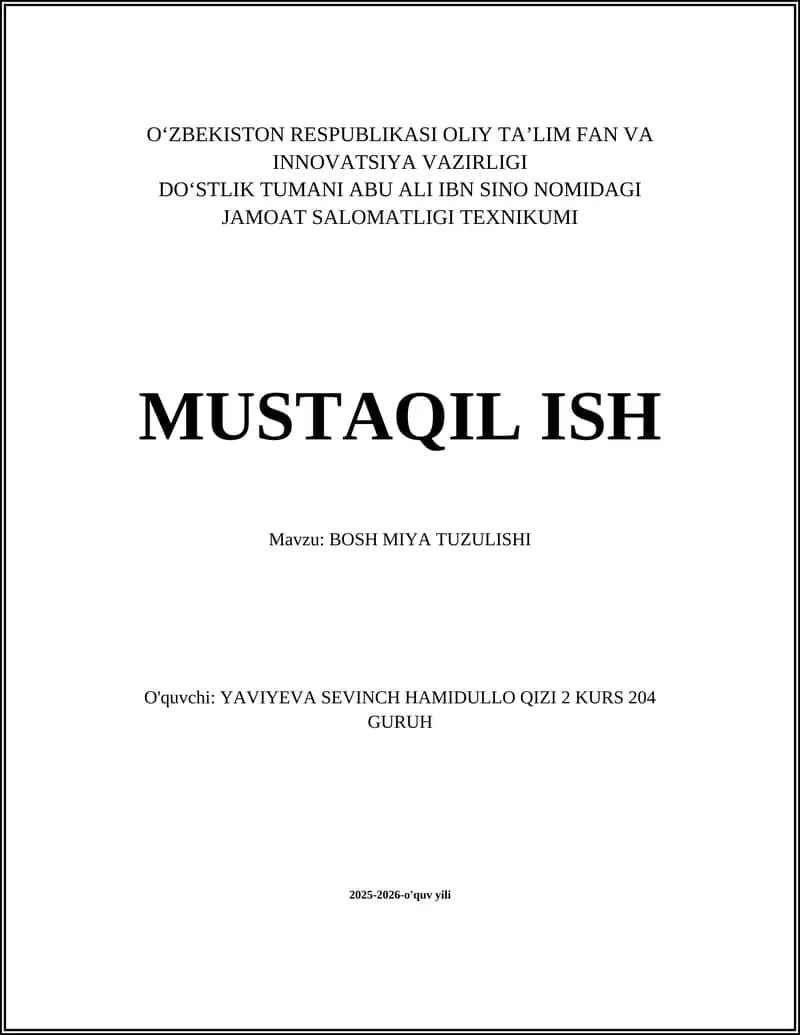BOSH MIYA TUZULISHI